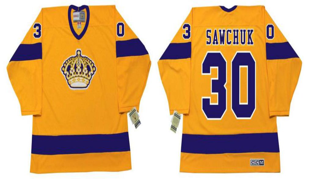 2019 Men Los Angeles Kings 30 Sawchuk Yellow CCM NHL jerseys